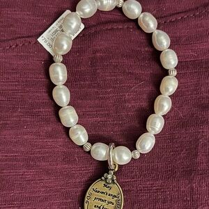 Brighton White Pearl Bracelet Guardian Angel Pearl Stretch bracelet NWT